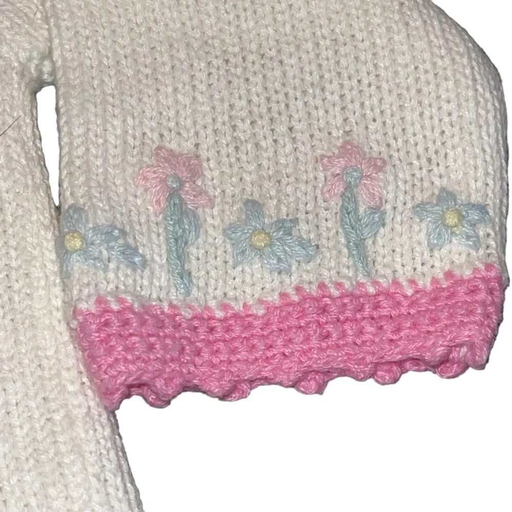 Jillian’s Closet Girls Infant Knit Sweater Easter Bunnies White Pink Spring NWT - Picture 3 of 6